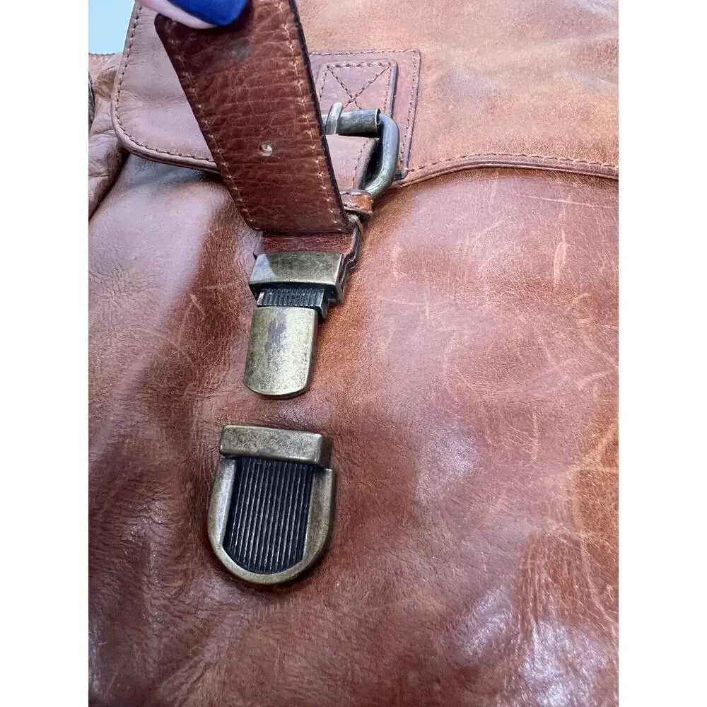 Fossil Brown Cognac Leather Briefcase Bag Shoulder